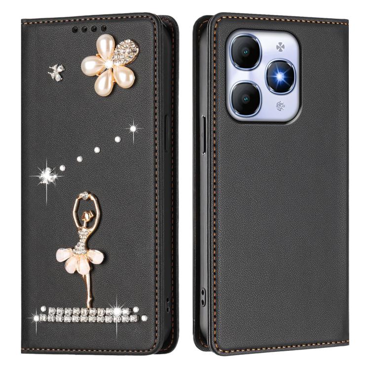 For itel A90 Ballet Girl Diamond Studded RFID Vegan Leather Phone Case