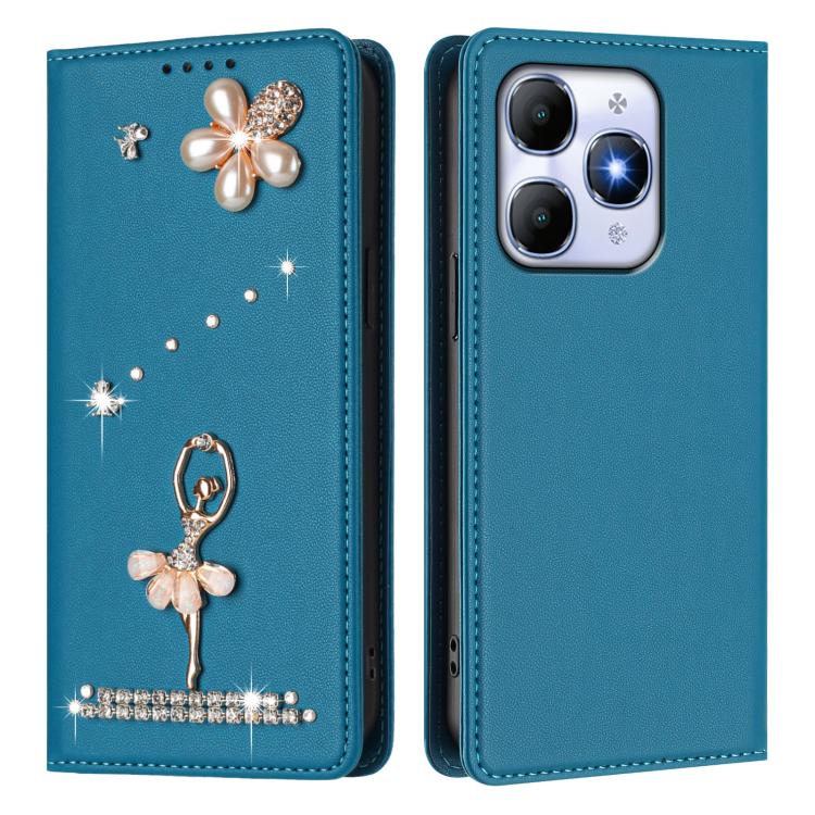 For itel A90 Ballet Girl Diamond Studded RFID Vegan Leather Phone Case
