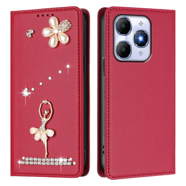 For itel A90 Ballet Girl Diamond Studded RFID Vegan Leather Phone Case