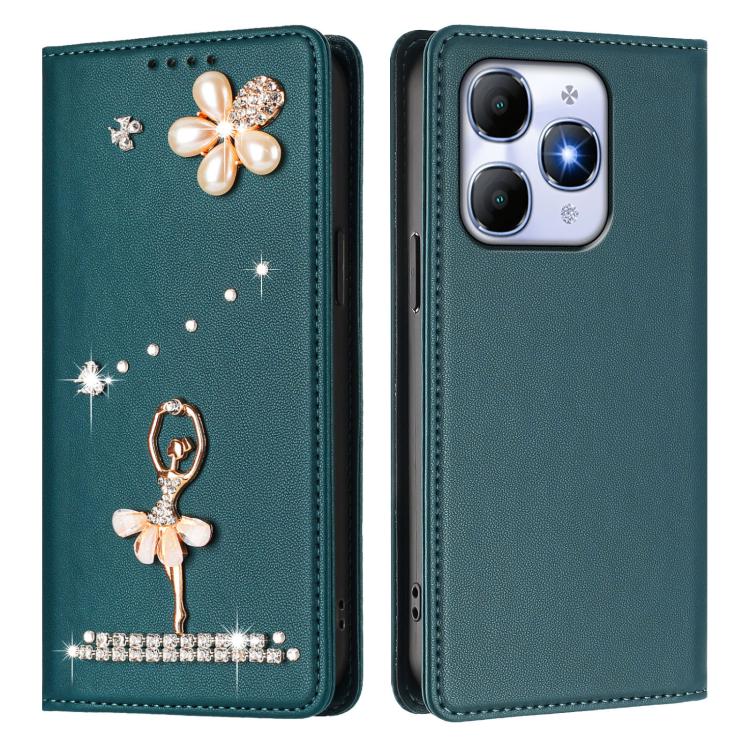 For itel A90 Ballet Girl Diamond Studded RFID Vegan Leather Phone Case