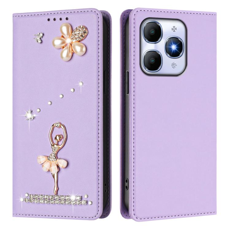 For itel A90 Ballet Girl Diamond Studded RFID Vegan Leather Phone Case