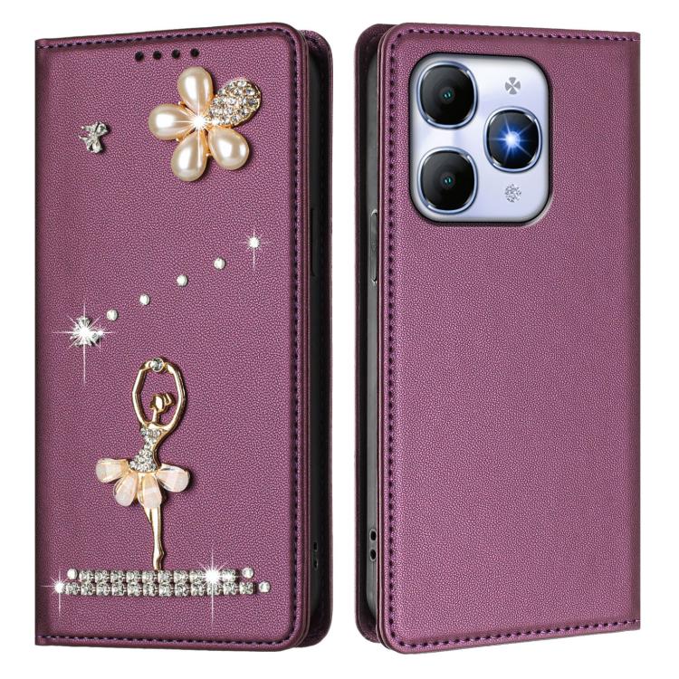 For itel A90 Ballet Girl Diamond Studded RFID Vegan Leather Phone Case