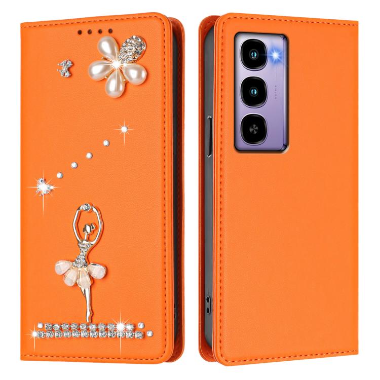 For itel City 100 Ballet Girl Diamond Studded RFID Vegan Leather Phone Case