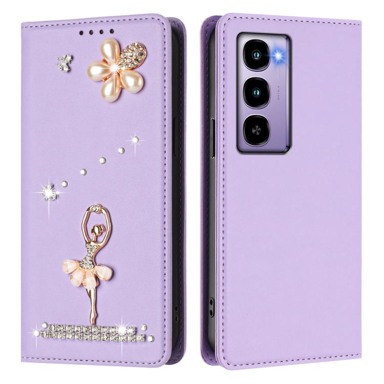 For itel City 100 Ballet Girl Diamond Studded RFID Vegan Leather Phone Case