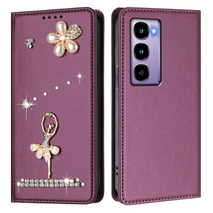 For itel City 100 Ballet Girl Diamond Studded RFID Vegan Leather Phone Case