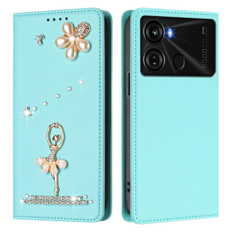 For itel P40 Ballet Girl Diamond Studded RFID Vegan Leather Phone Case