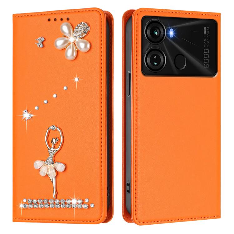 For itel P40 Ballet Girl Diamond Studded RFID Vegan Leather Phone Case