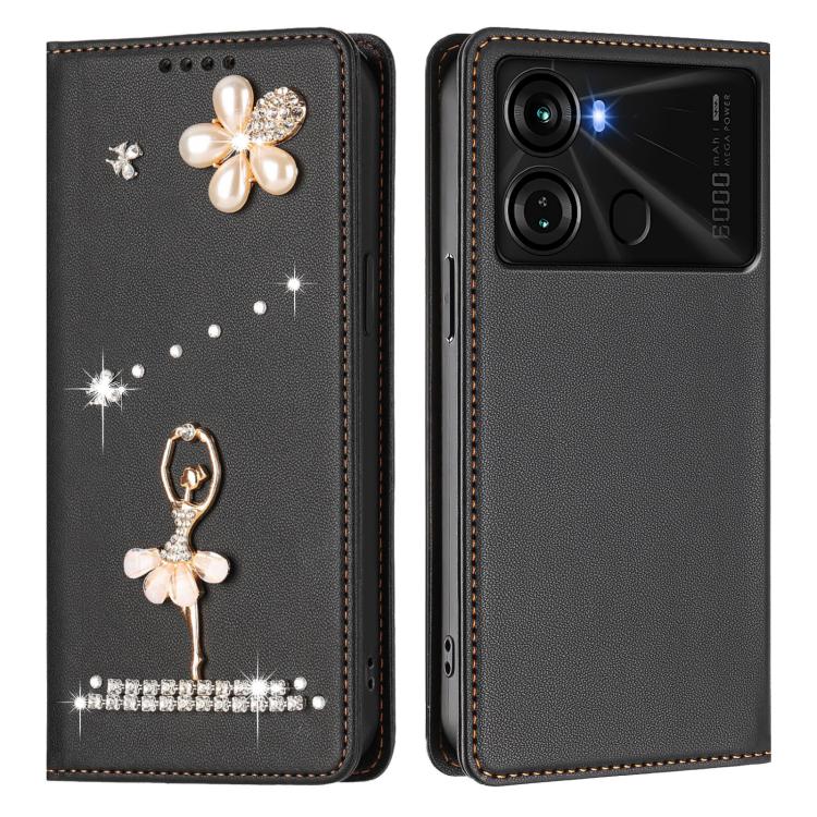 For itel P40 Ballet Girl Diamond Studded RFID Vegan Leather Phone Case