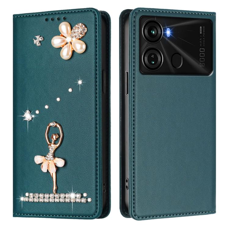 For itel P40 Ballet Girl Diamond Studded RFID Vegan Leather Phone Case