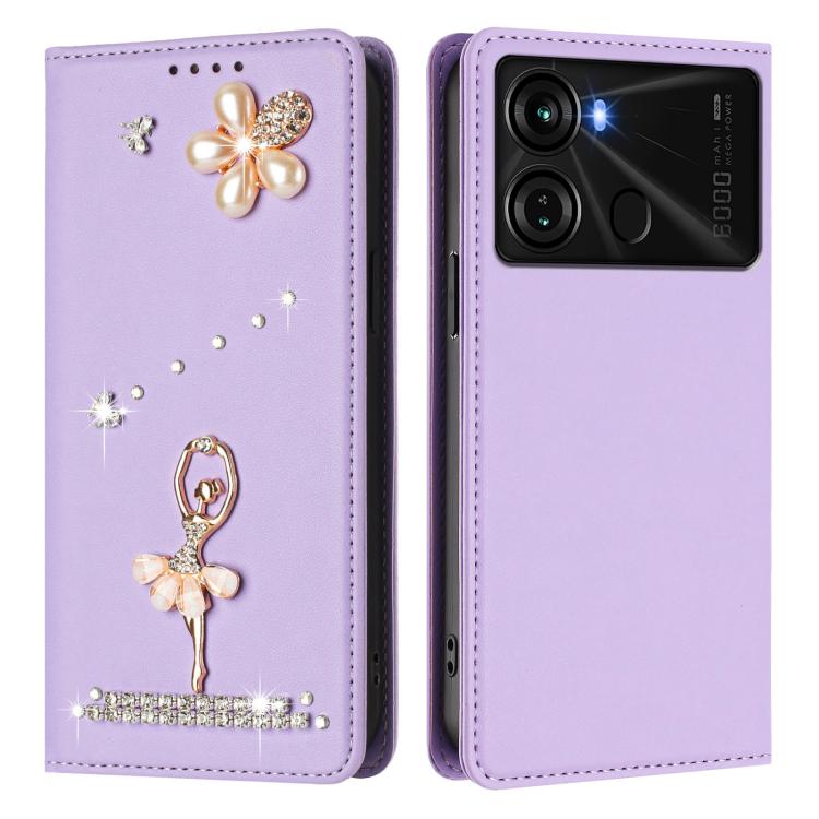 For itel P40 Ballet Girl Diamond Studded RFID Vegan Leather Phone Case