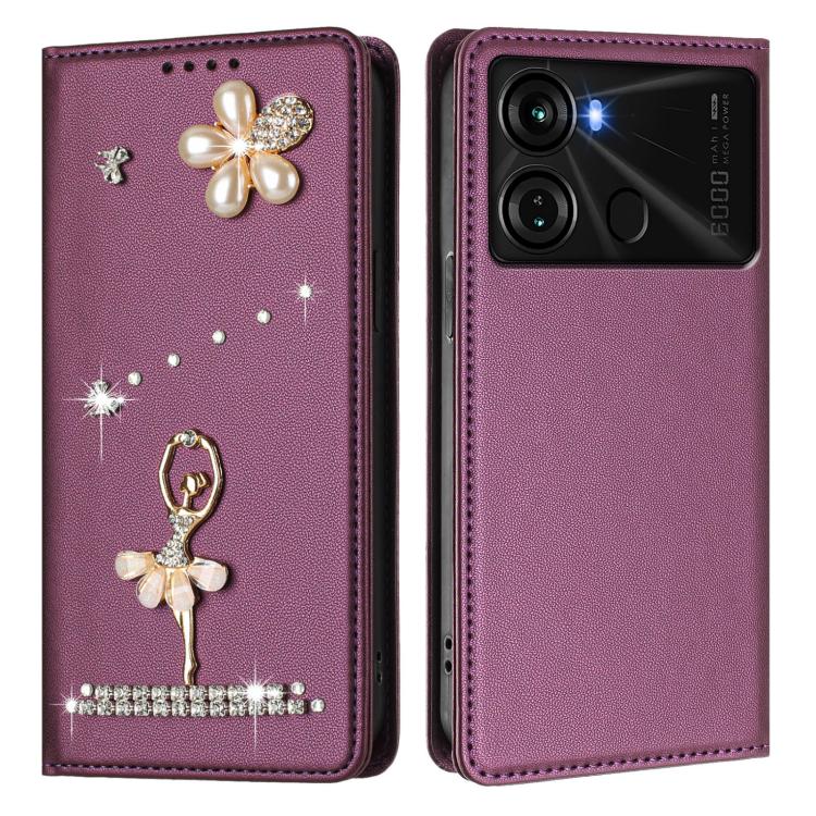 For itel P40 Ballet Girl Diamond Studded RFID Vegan Leather Phone Case