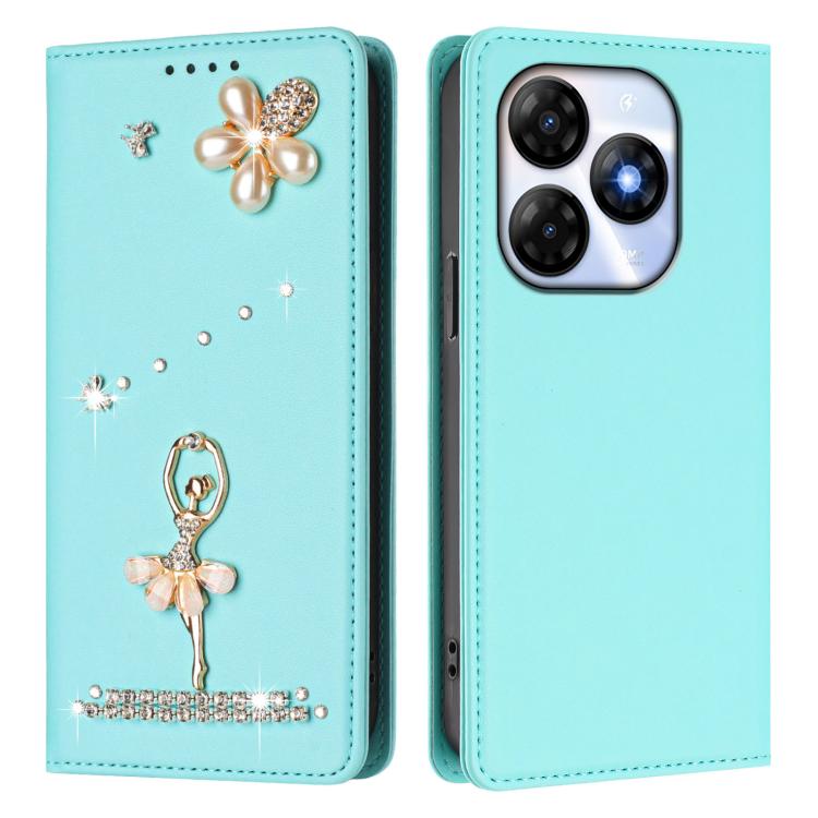 For itel P55 / Smart 8 Ballet Girl Diamond Studded RFID Vegan Leather Phone Case