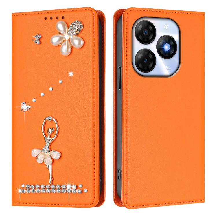 For itel P55 / Smart 8 Ballet Girl Diamond Studded RFID Vegan Leather Phone Case