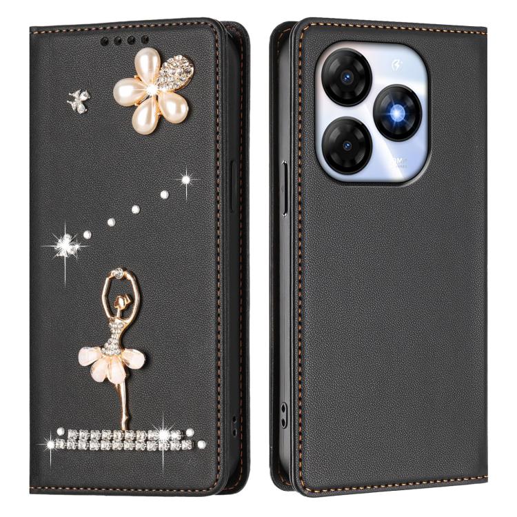 For itel P55 / Smart 8 Ballet Girl Diamond Studded RFID Vegan Leather Phone Case