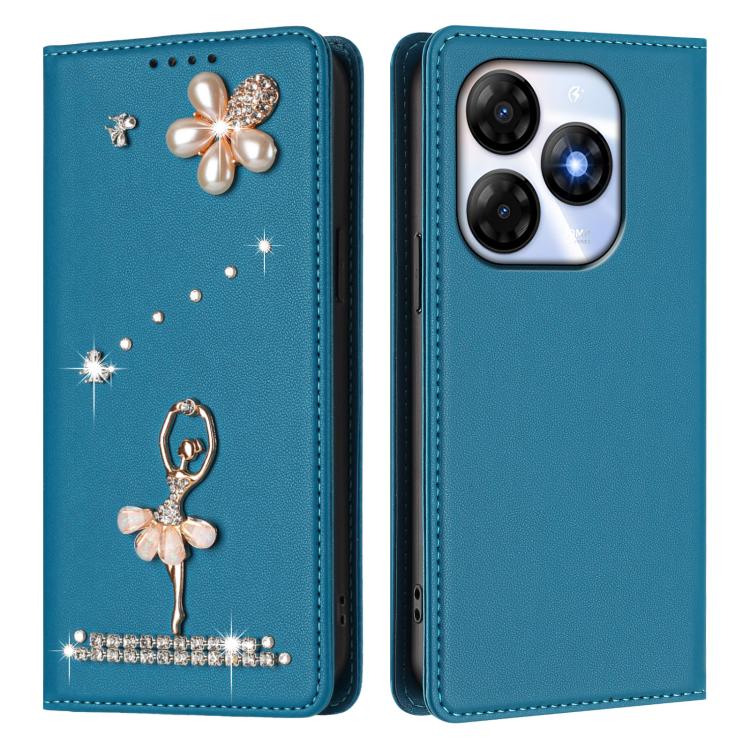 For itel P55 / Smart 8 Ballet Girl Diamond Studded RFID Vegan Leather Phone Case