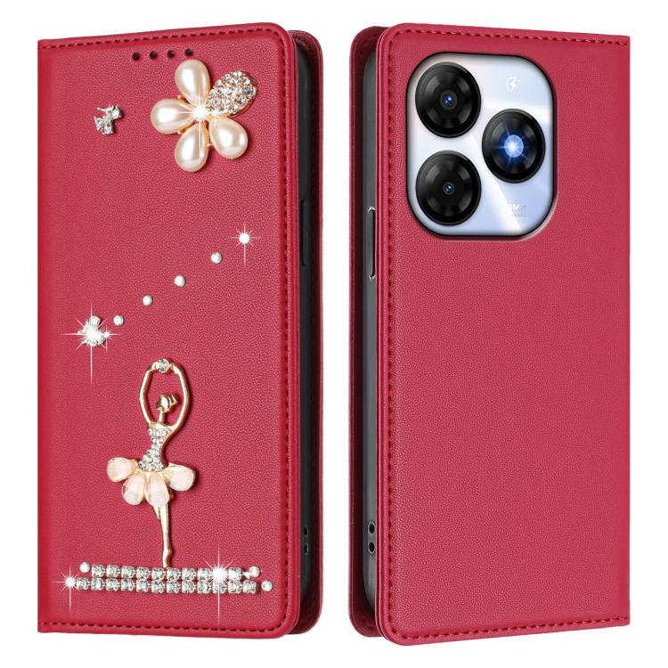 For itel P55 / Smart 8 Ballet Girl Diamond Studded RFID Vegan Leather Phone Case