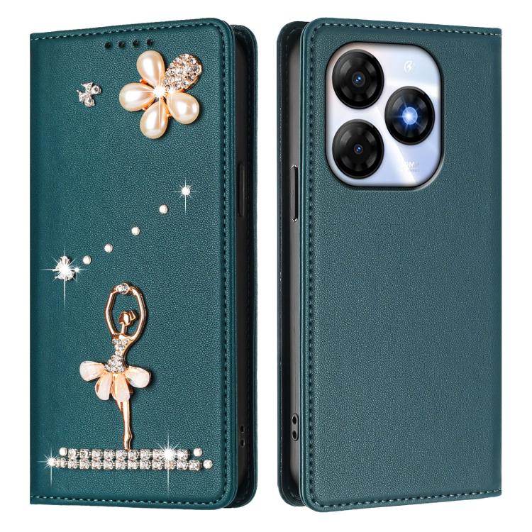 For itel P55 / Smart 8 Ballet Girl Diamond Studded RFID Vegan Leather Phone Case