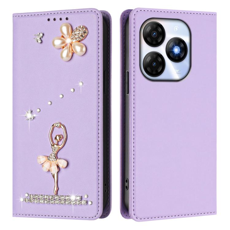 For itel P55 / Smart 8 Ballet Girl Diamond Studded RFID Vegan Leather Phone Case