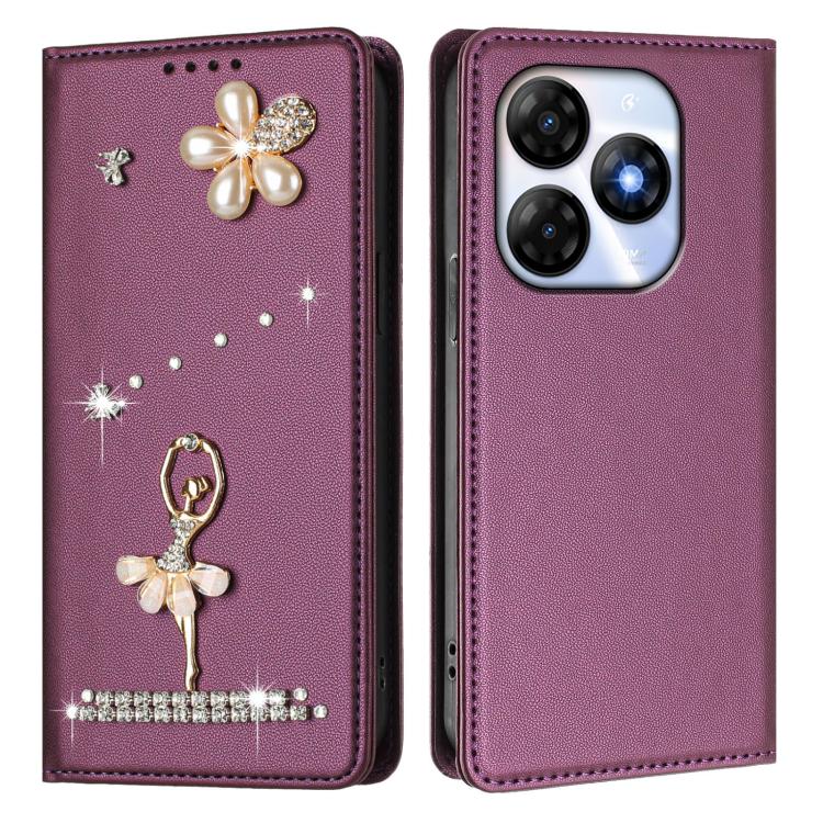 For itel P55 / Smart 8 Ballet Girl Diamond Studded RFID Vegan Leather Phone Case