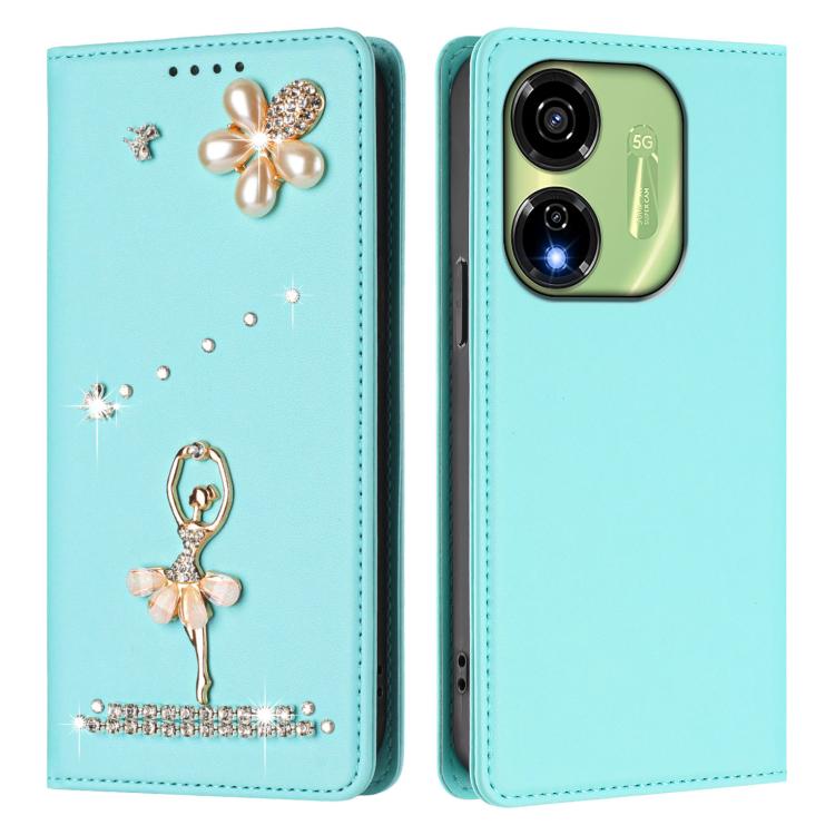 For itel P55 5G Ballet Girl Diamond Studded RFID Vegan Leather Phone Case
