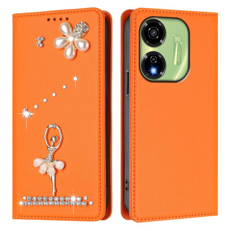 For itel P55 5G Ballet Girl Diamond Studded RFID Vegan Leather Phone Case