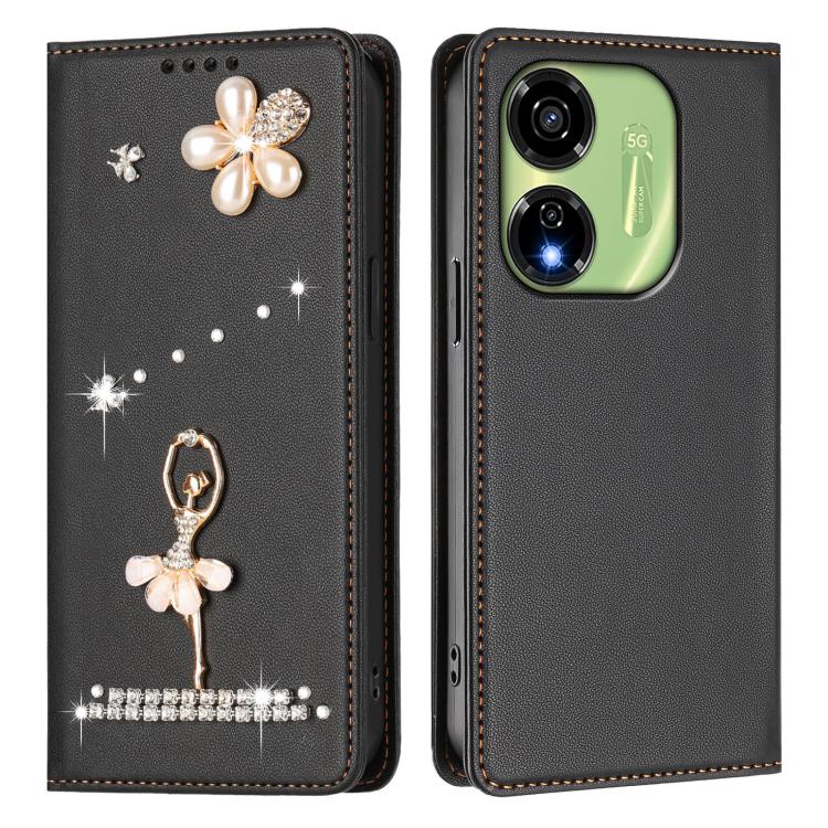 For itel P55 5G Ballet Girl Diamond Studded RFID Vegan Leather Phone Case