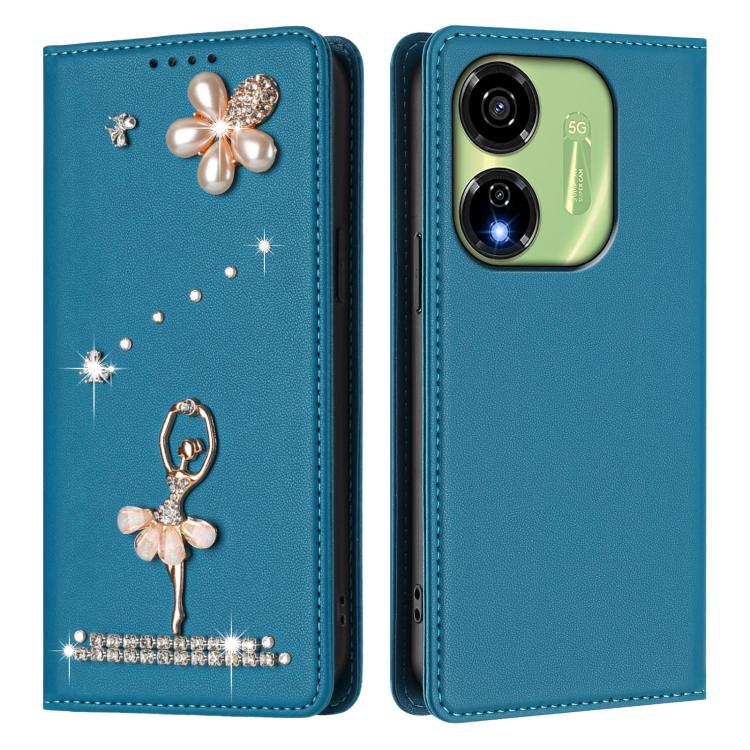For itel P55 5G Ballet Girl Diamond Studded RFID Vegan Leather Phone Case