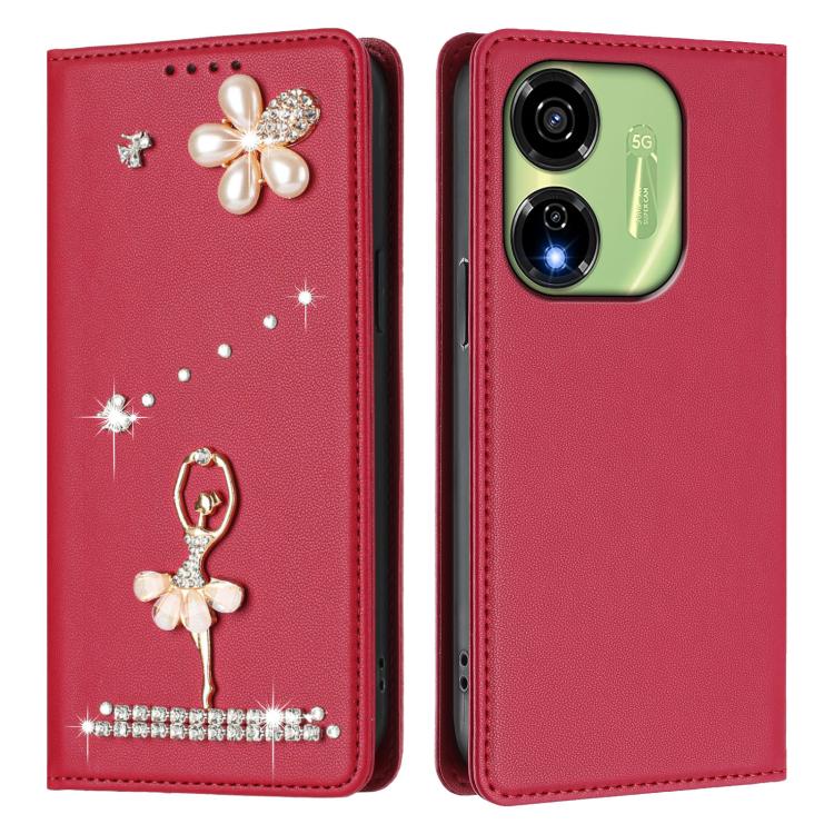 For itel P55 5G Ballet Girl Diamond Studded RFID Vegan Leather Phone Case