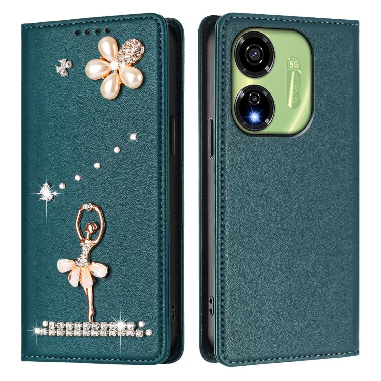 For itel P55 5G Ballet Girl Diamond Studded RFID Vegan Leather Phone Case