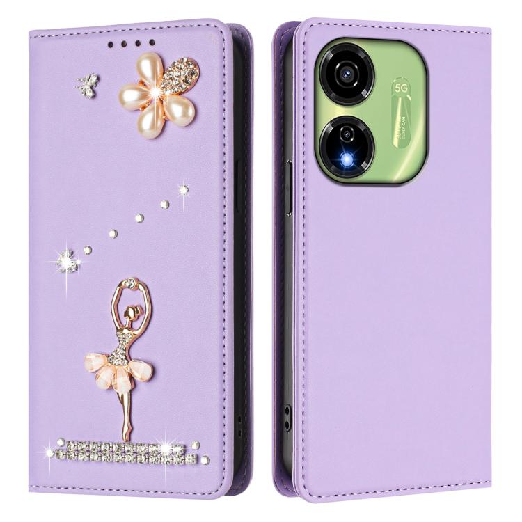 For itel P55 5G Ballet Girl Diamond Studded RFID Vegan Leather Phone Case