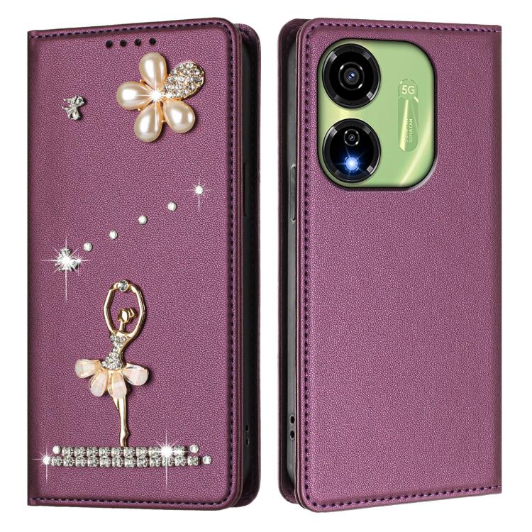 For itel P55 5G Ballet Girl Diamond Studded RFID Vegan Leather Phone Case