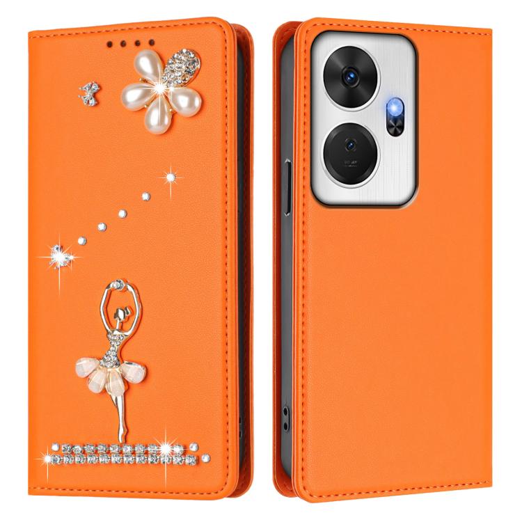 For itel P55+ Ballet Girl Diamond Studded RFID Vegan Leather Phone Case