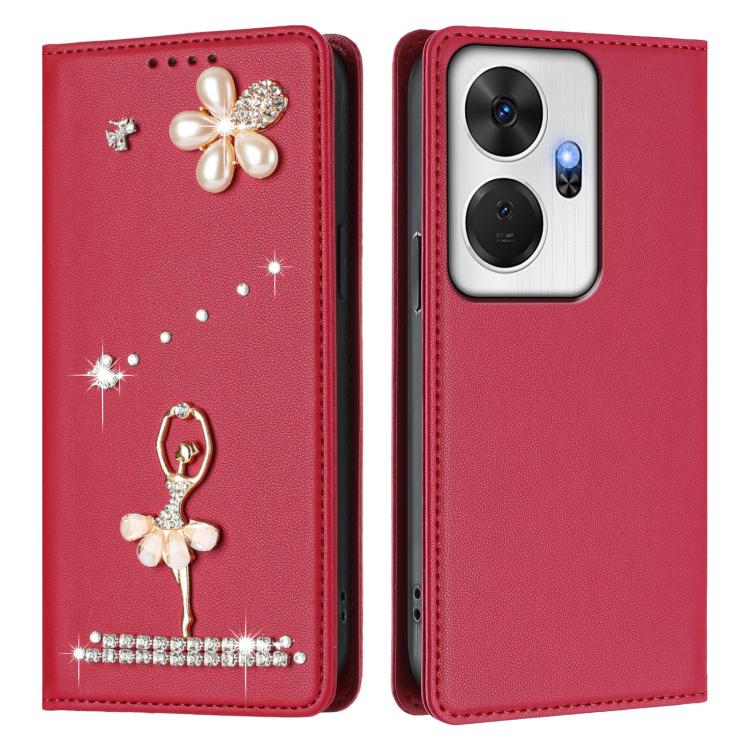 For itel P55+ Ballet Girl Diamond Studded RFID Vegan Leather Phone Case