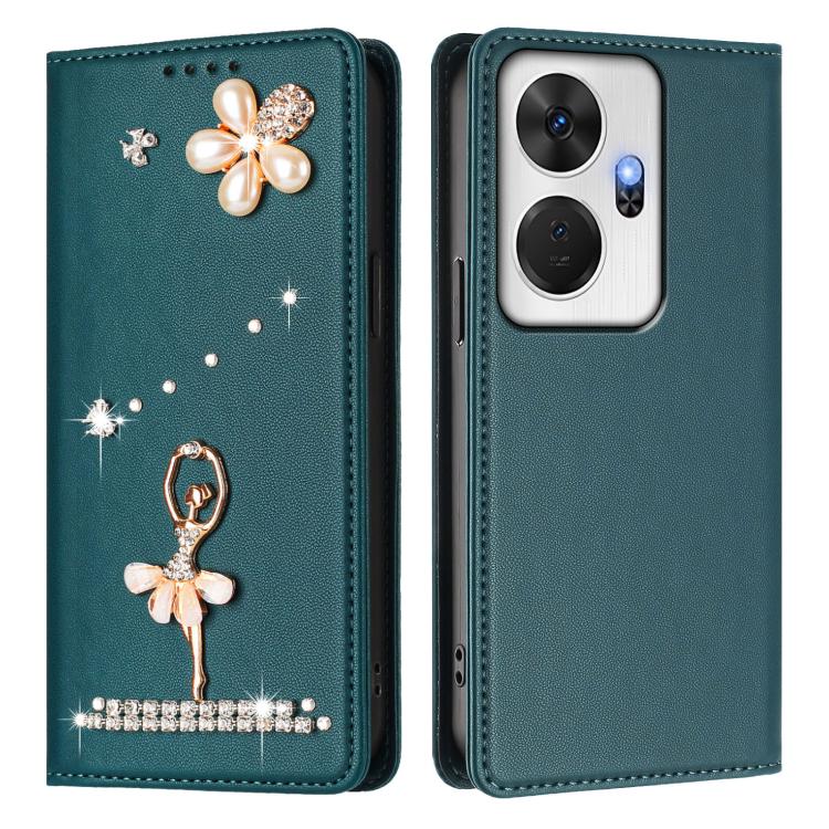 For itel P55+ Ballet Girl Diamond Studded RFID Vegan Leather Phone Case