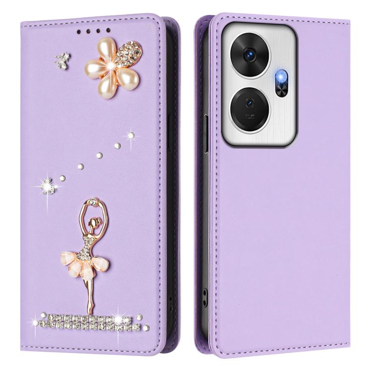 For itel P55+ Ballet Girl Diamond Studded RFID Vegan Leather Phone Case