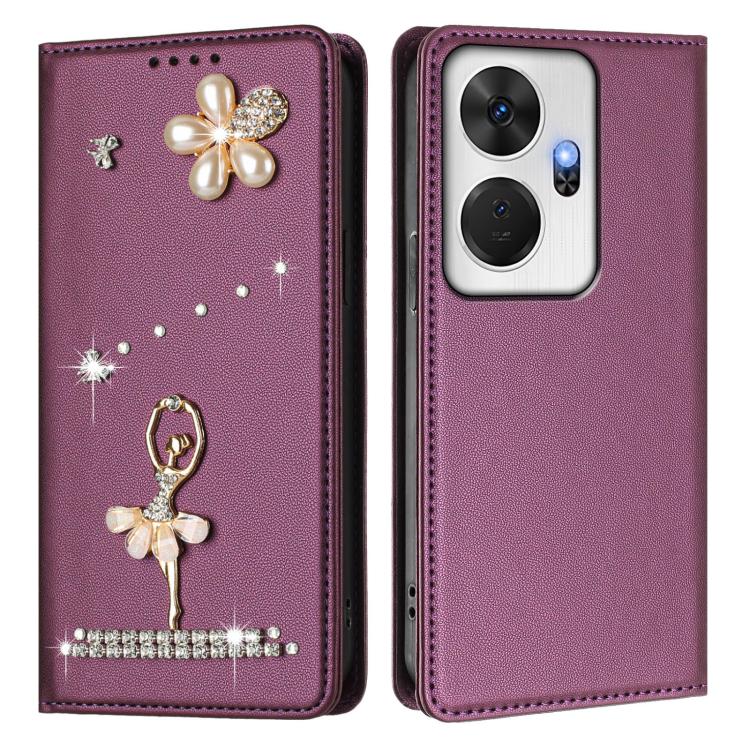 For itel P55+ Ballet Girl Diamond Studded RFID Vegan Leather Phone Case