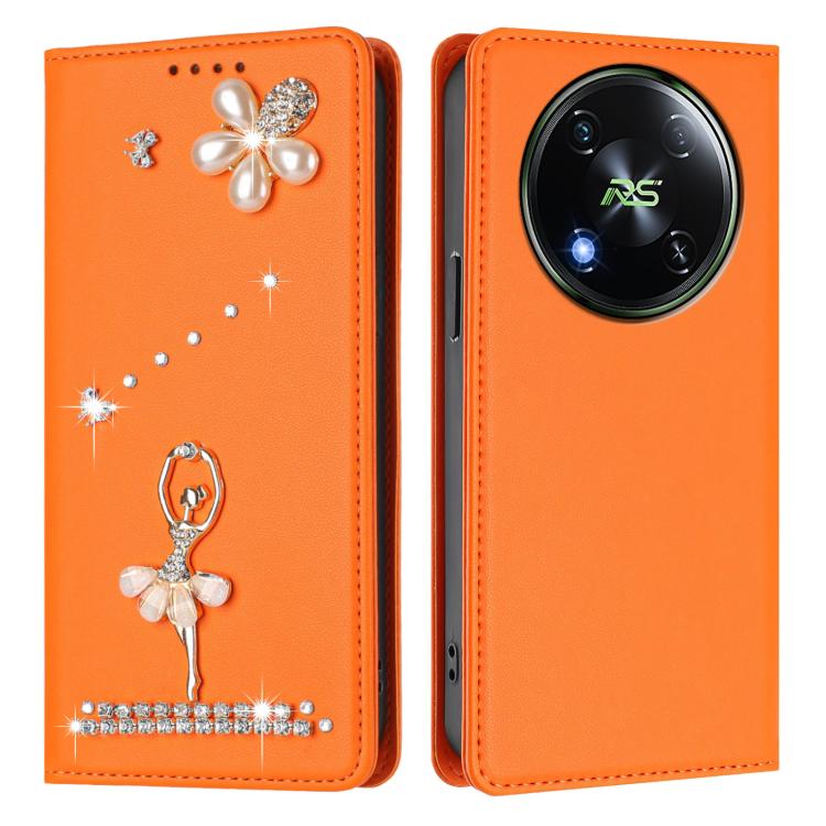 For itel RS4 Ballet Girl Diamond Studded RFID Vegan Leather Phone Case