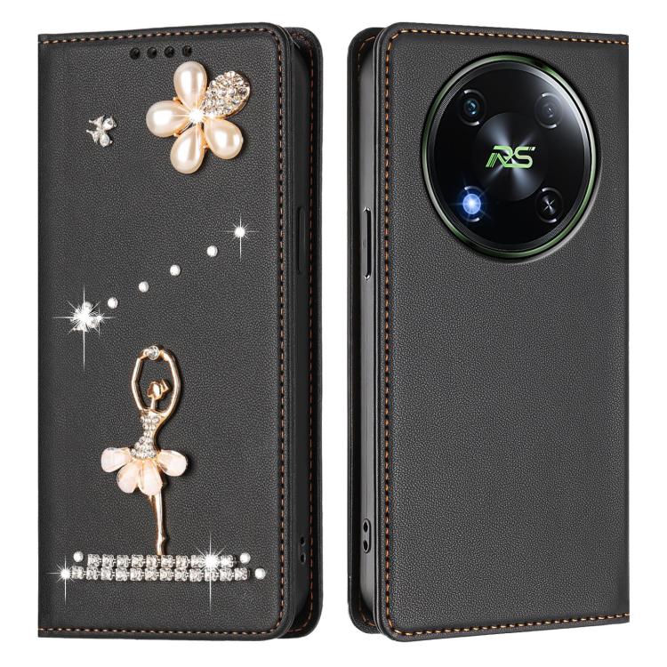 For itel RS4 Ballet Girl Diamond Studded RFID Vegan Leather Phone Case