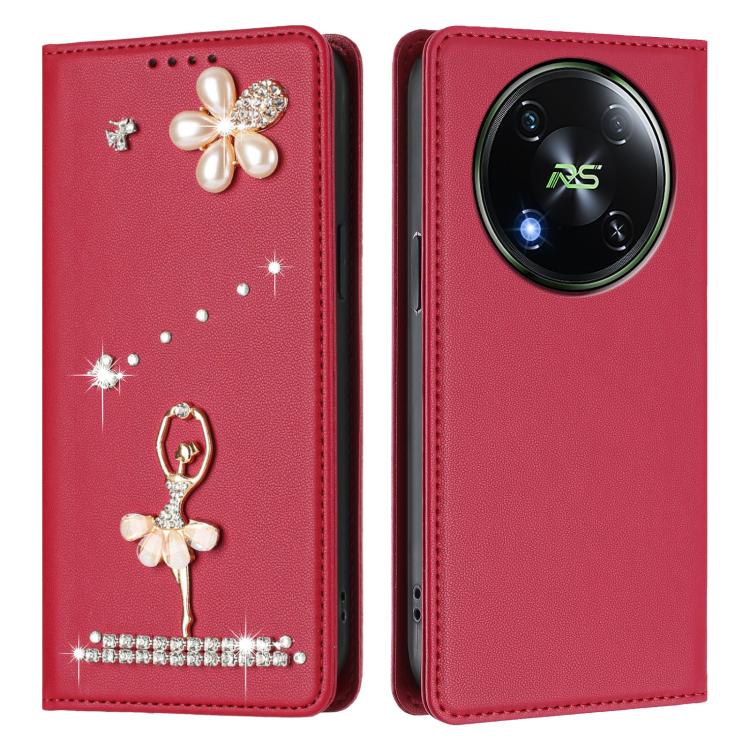 For itel RS4 Ballet Girl Diamond Studded RFID Vegan Leather Phone Case