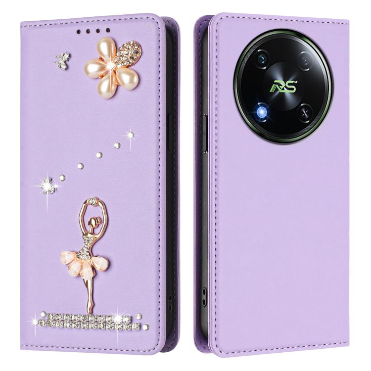 For itel RS4 Ballet Girl Diamond Studded RFID Vegan Leather Phone Case