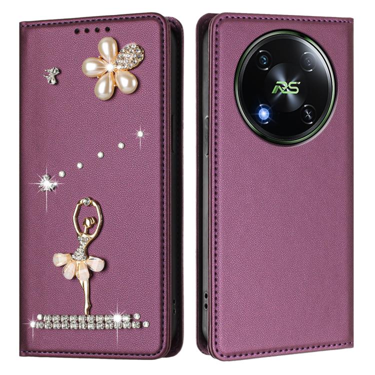 For itel RS4 Ballet Girl Diamond Studded RFID Vegan Leather Phone Case