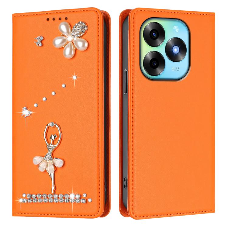 For itel S23+ Ballet Girl Diamond Studded RFID Vegan Leather Phone Case
