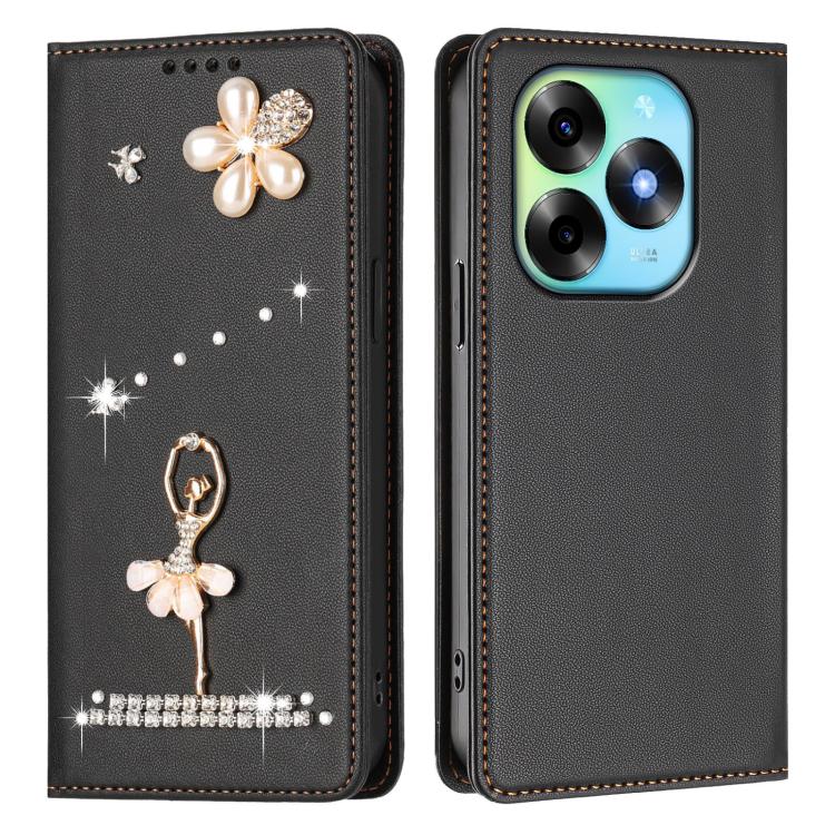For itel S23+ Ballet Girl Diamond Studded RFID Vegan Leather Phone Case