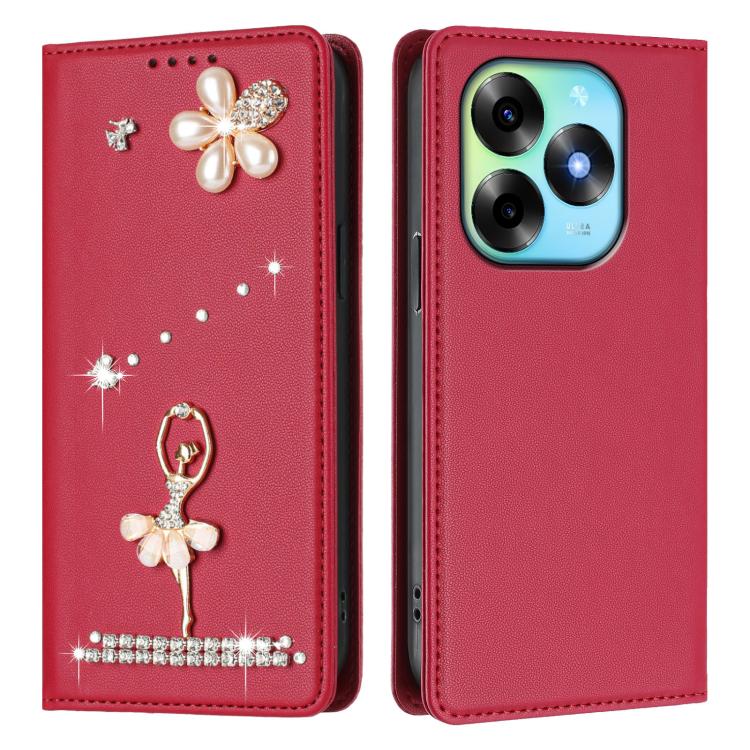 For itel S23+ Ballet Girl Diamond Studded RFID Vegan Leather Phone Case
