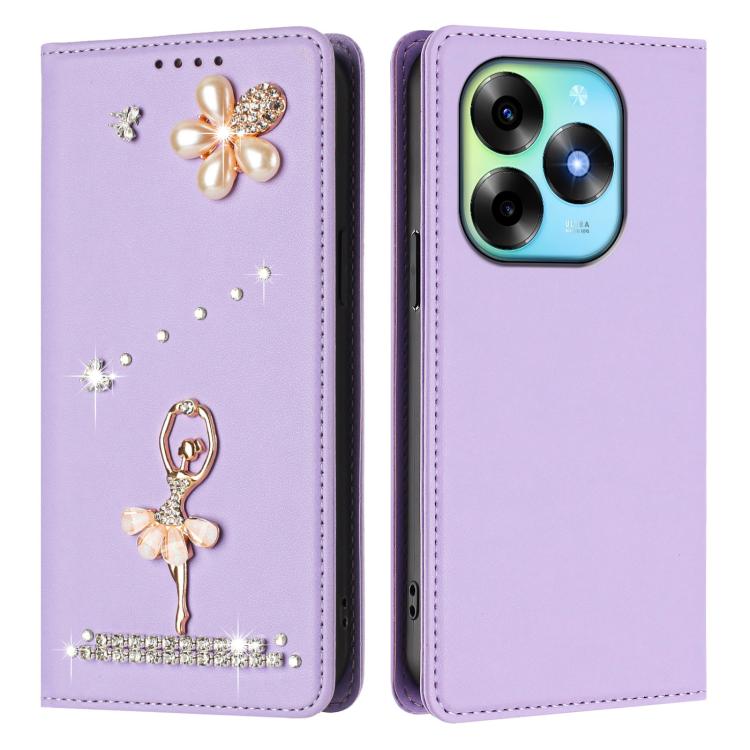 For itel S23+ Ballet Girl Diamond Studded RFID Vegan Leather Phone Case