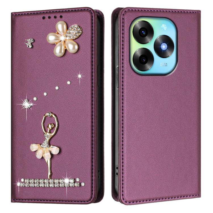 For itel S23+ Ballet Girl Diamond Studded RFID Vegan Leather Phone Case