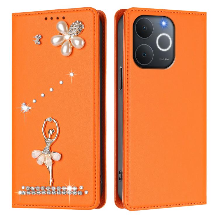 For Realme C71 4G India / Note 70 4G Ballet Girl Diamond Studded RFID Vegan Leather Phone Case