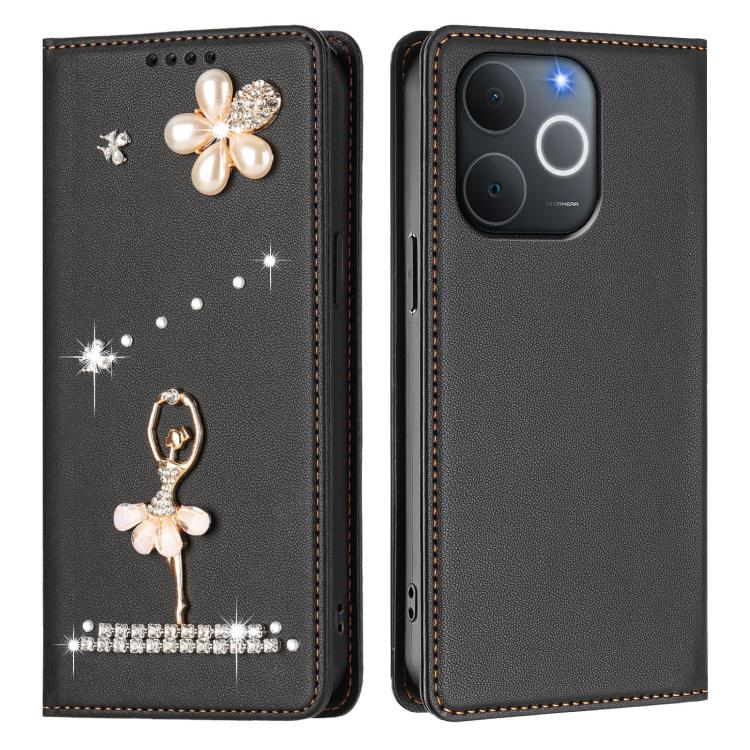 For Realme C71 4G India / Note 70 4G Ballet Girl Diamond Studded RFID Vegan Leather Phone Case