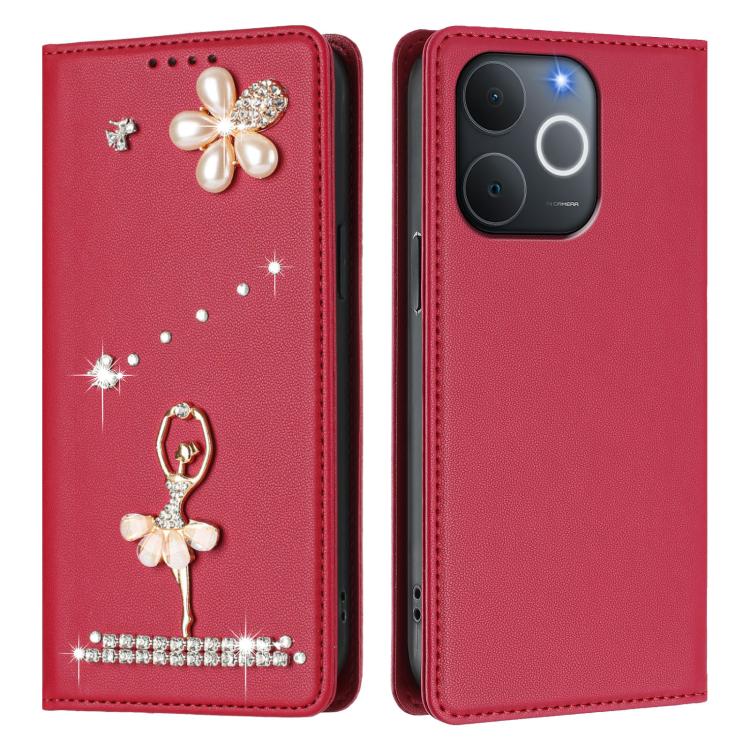 For Realme C71 4G India / Note 70 4G Ballet Girl Diamond Studded RFID Vegan Leather Phone Case
