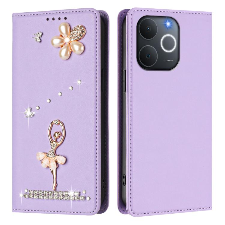 For Realme C71 4G India / Note 70 4G Ballet Girl Diamond Studded RFID Vegan Leather Phone Case